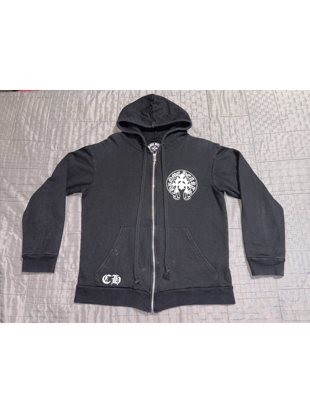 Chrome Hearts Horseshoe Cross Zip Up Hoodie Womens M Black Dagger CH Vintage